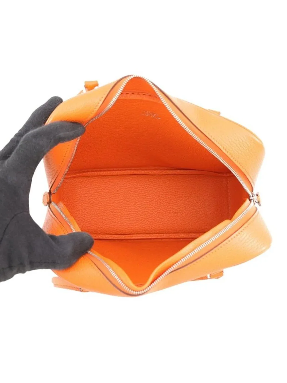 Hermes Handbag Plume Mini Orange Silver Chevre Mysore Bag